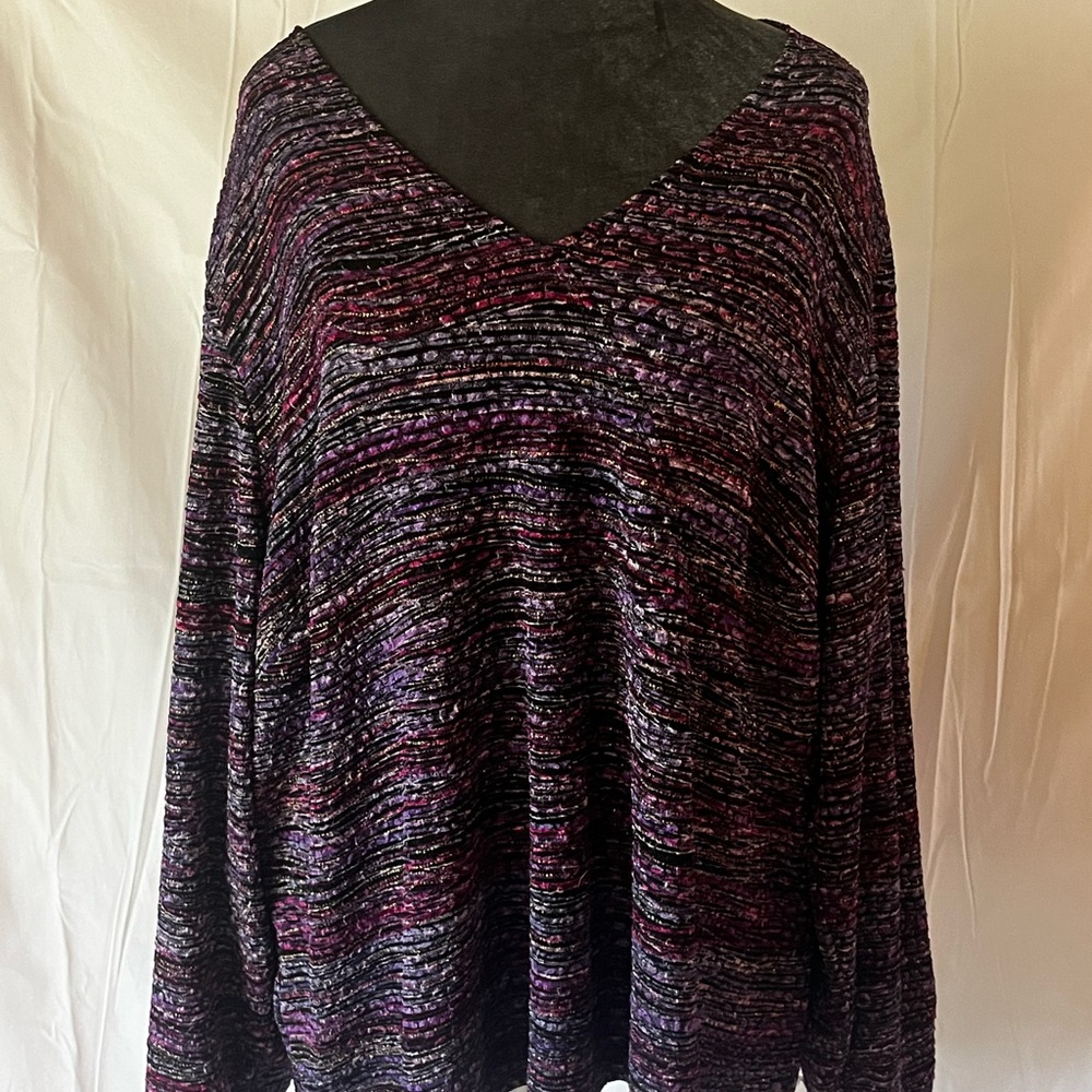 Laura Ashley Purple and Black V-Neck Sweater